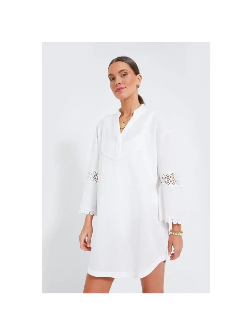 Tuckernuck Blanc-White Piper Mini Caftan Dress size L Large Swim Cover-up *read